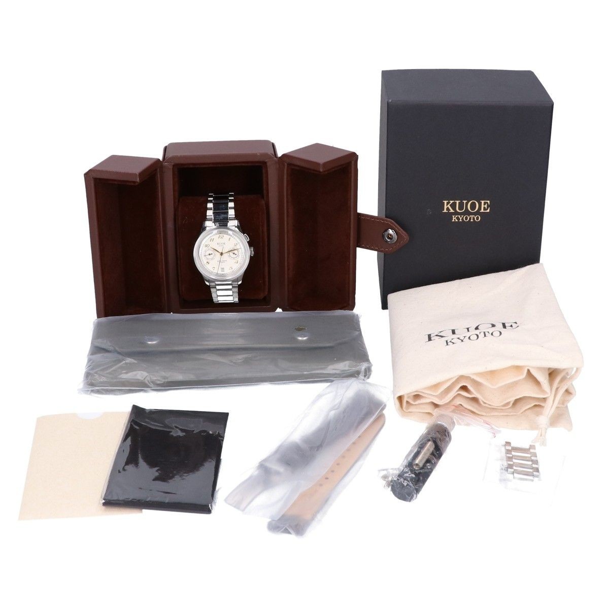 [MINT]KUOE ROYAL SMITH 90-010 Ivory Grainy Dial Automatic Watch w/Acc. frm JAPAN