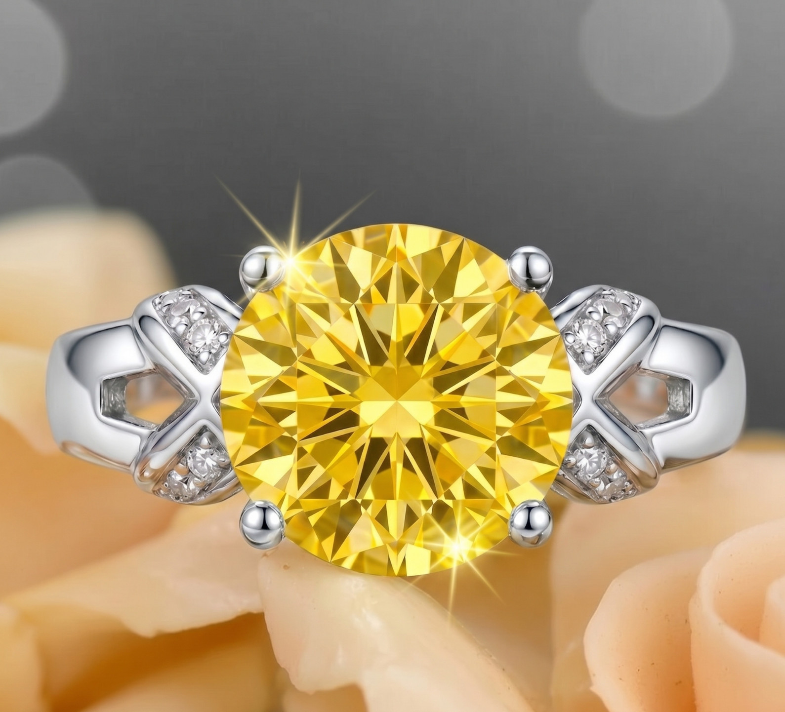 6.00 Ct Certified Round Shape Yellow Natural Diamond Ring VVS1 White Gold Finish