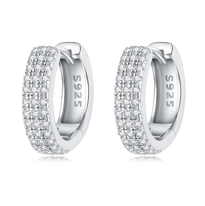 Women Men 925 Sterling Silver Wide Band CZ Huggie Hoop Earrings 15x4mm Gift B13