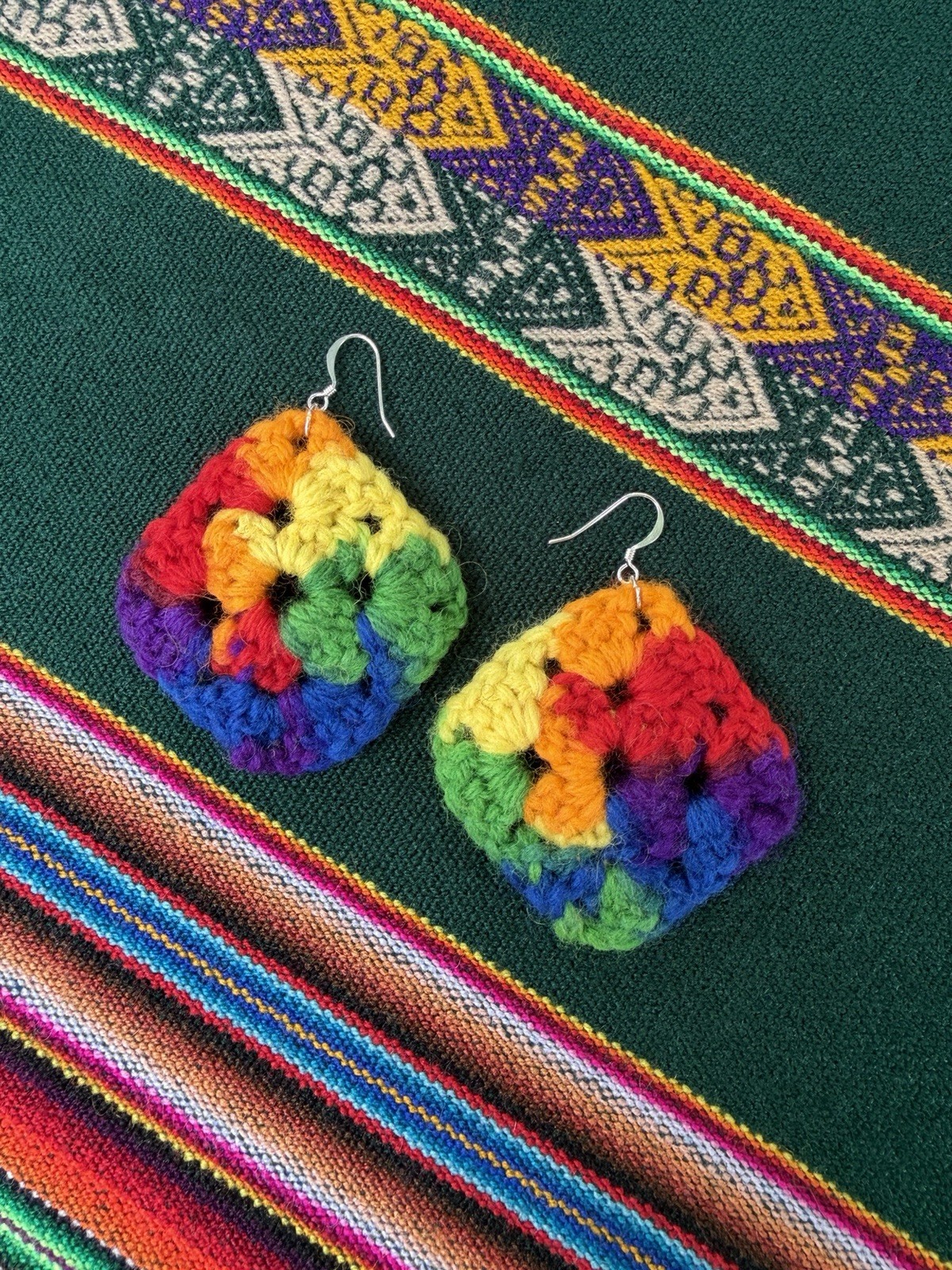 Vintage Crochet Mini Granny Squares Repurposed Earrings