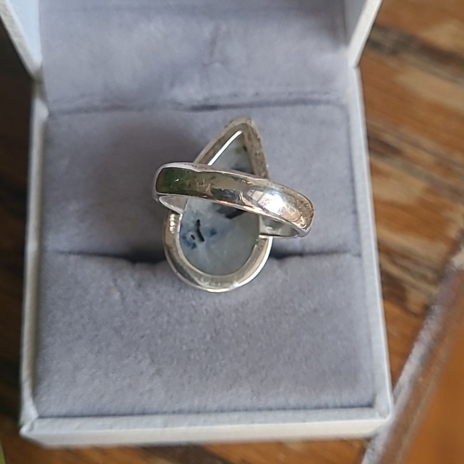 Black Tourmaline in Moonstone Solid Sterling Silver ring. Size 5.5