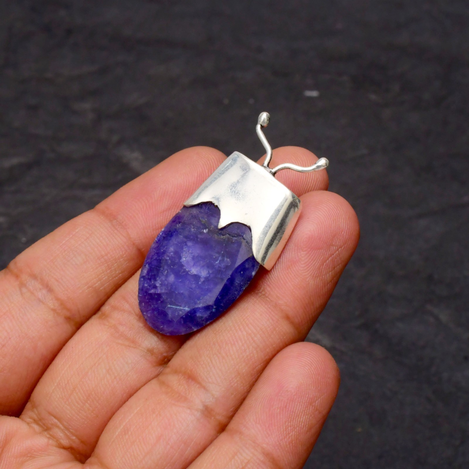 Blue Sapphire Lab Created Gemstone 925 Sterling Silver Jewelry Pendant 1-2″