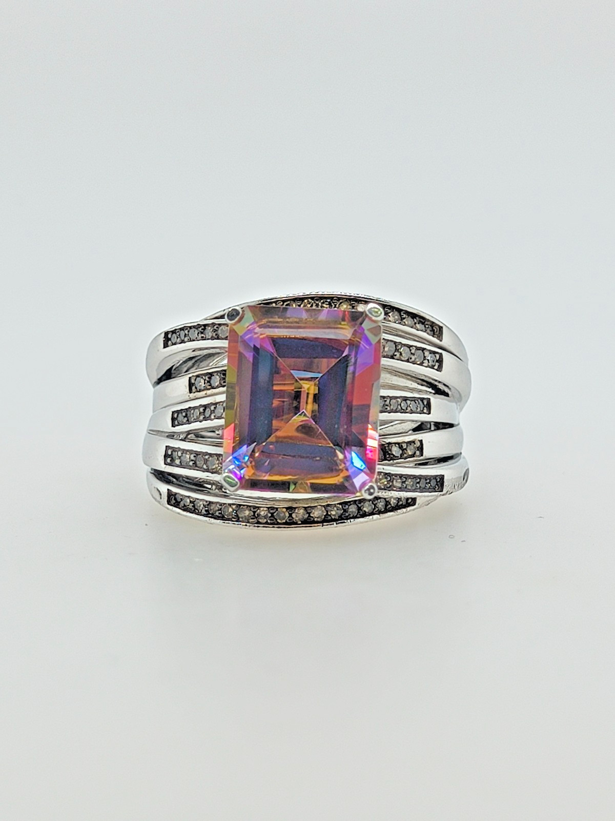 Sterling Silver Northern Lights Quartz Ring for Women Size 8
