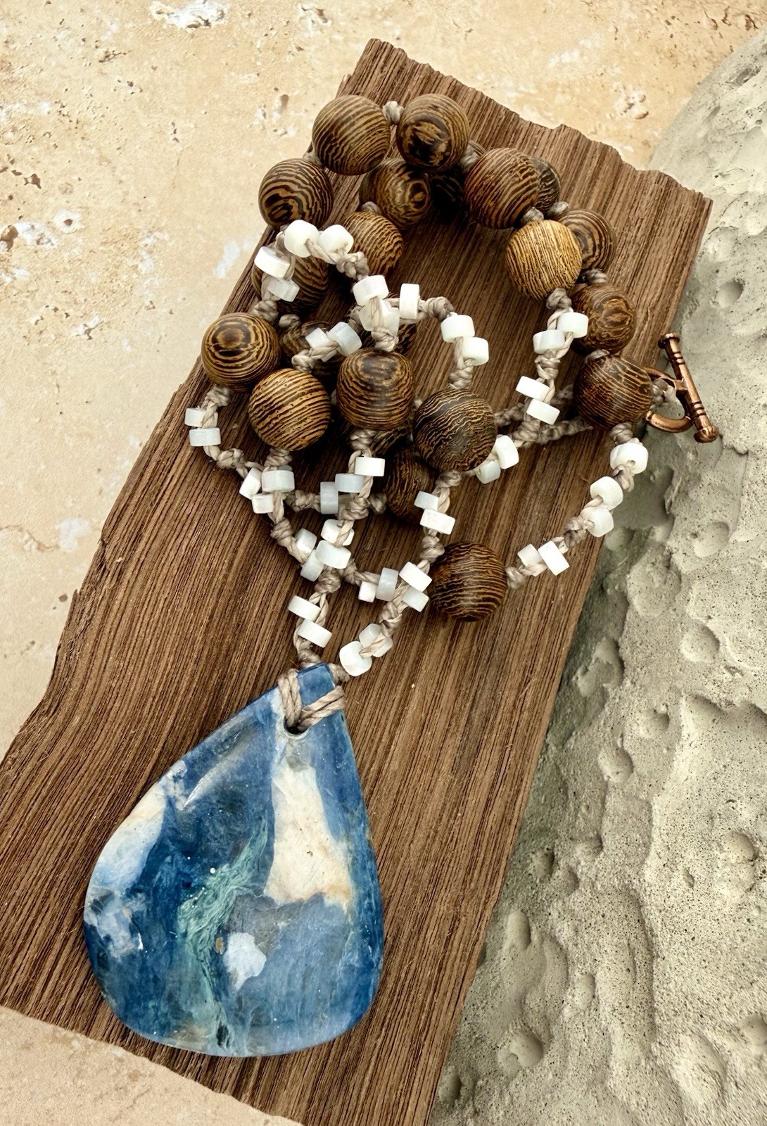 Amazing Blue Green White Kyanite Pendant Necklace Abalone Crystal USA Artisan