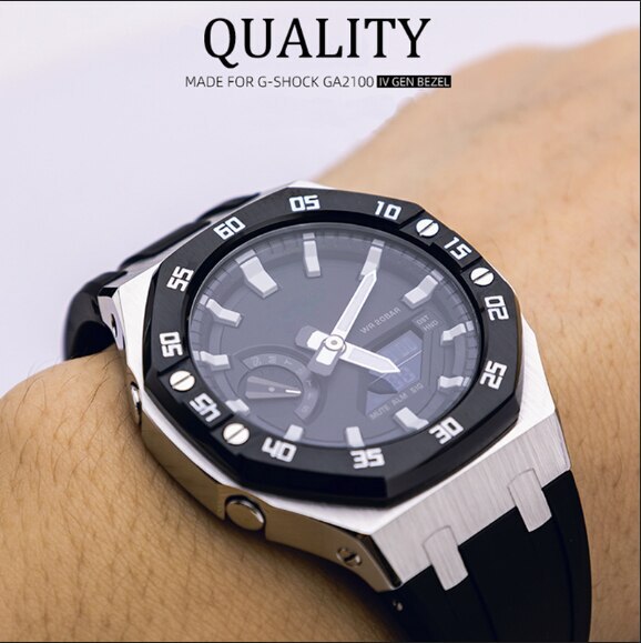 Steel Dial Bezel Mod Kit Case Band for G-Shock GA-2100 GA2110 Metal Rubber Strap