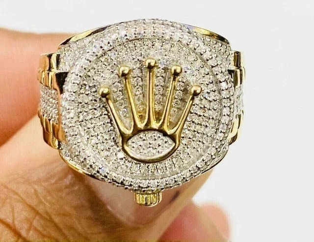 Designer Mens Wedding Ring 14K Yellow Gold Plated Round Cut Simulated Diamond
