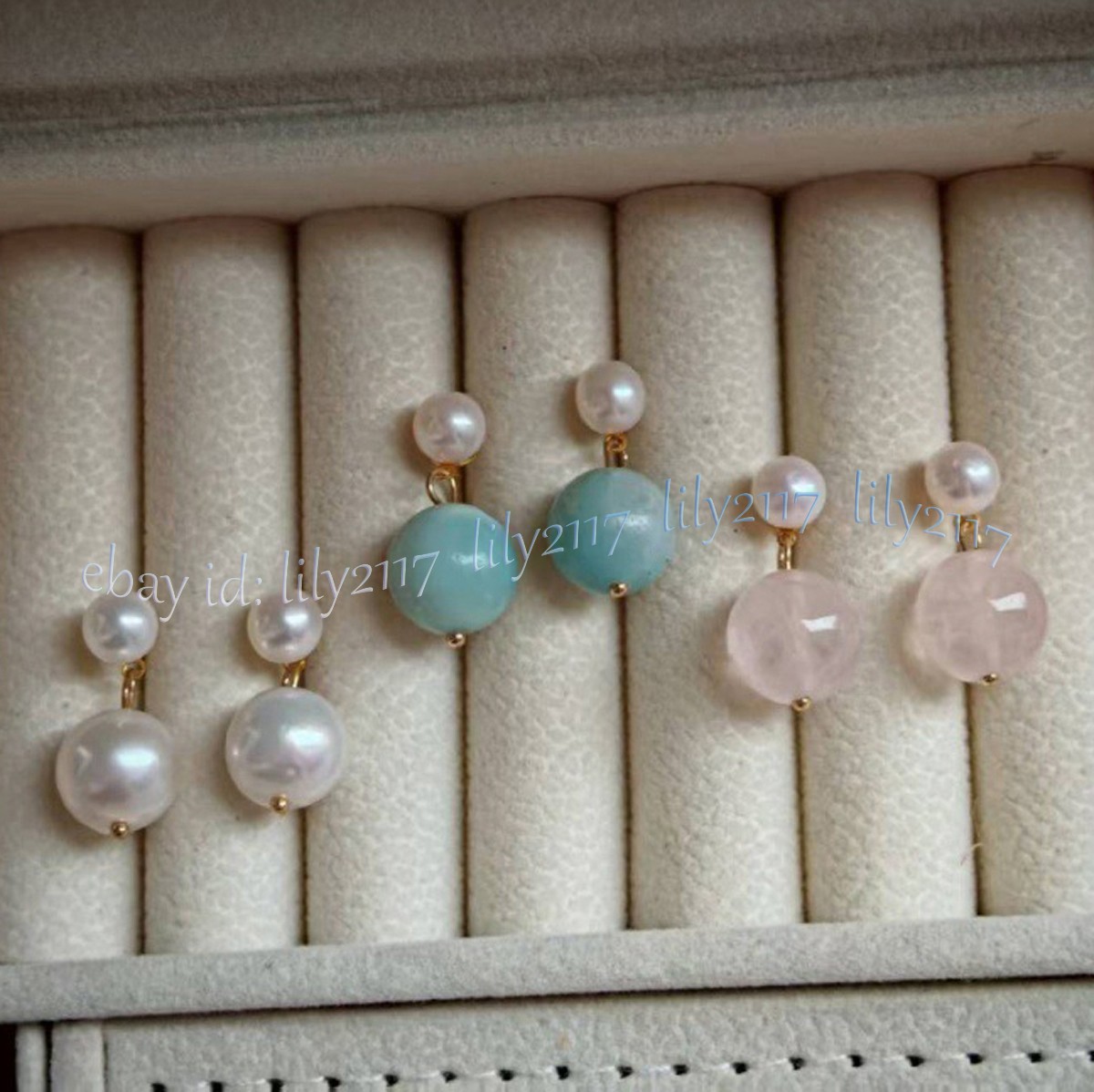Natural 7-8mm White Pearl 10mm Round Gemstone Beads Dangle Stud Earrings Jewelry