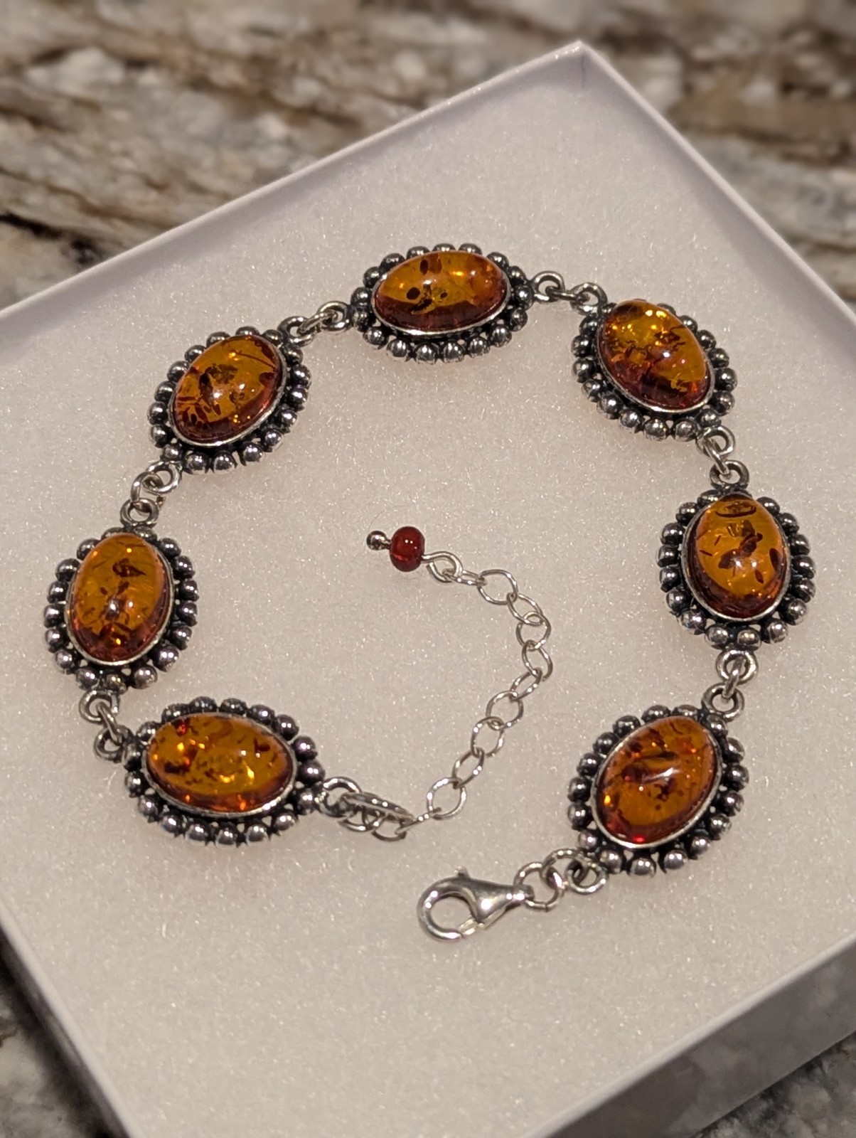 925 11.2g Sterling Silver 7-9″ Adjustable Vintage Baltic Amber Chain Bracelet