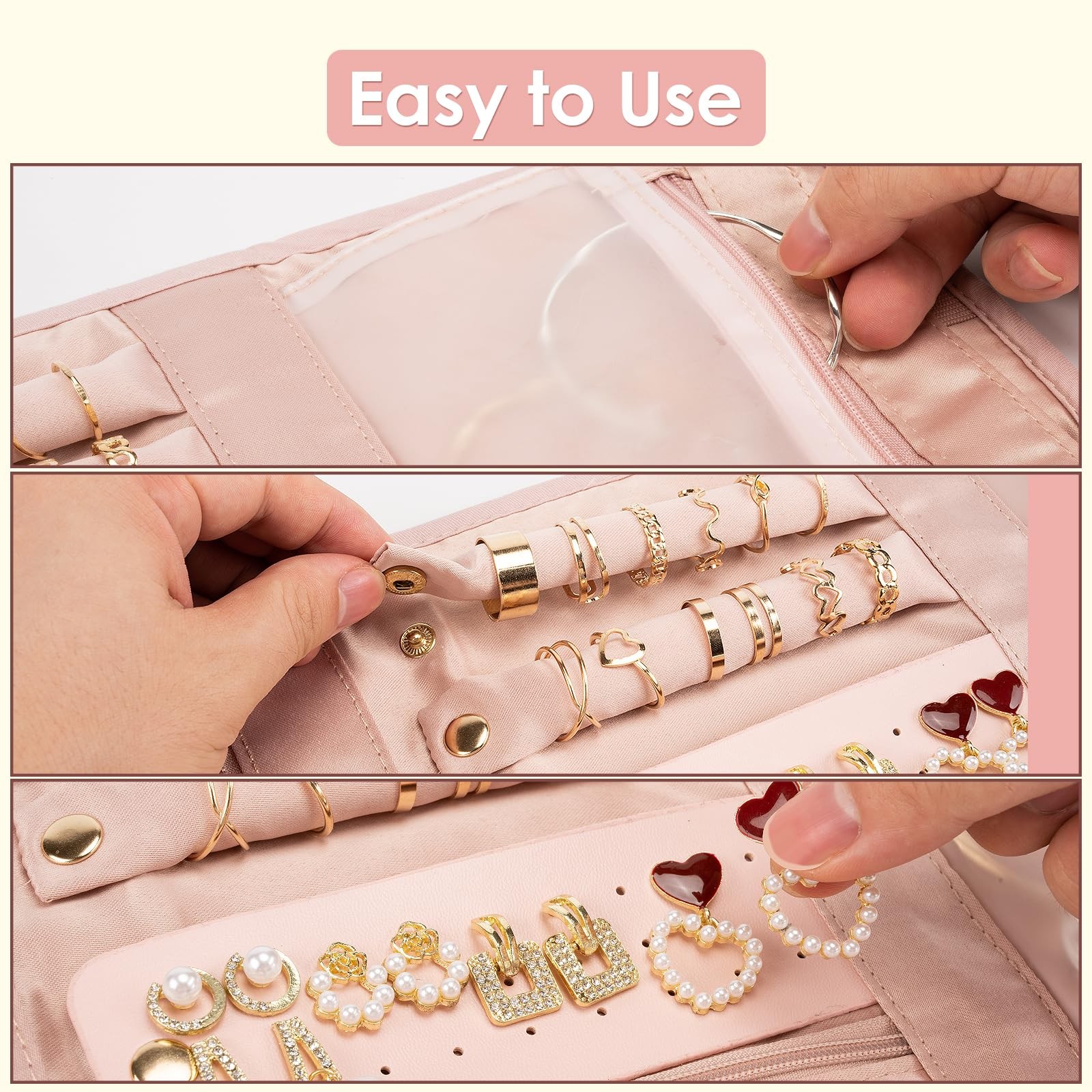 Travel Jewelry Organizer Bag Anti-Tangle Foldable Small Jewelry Roll Travel C…