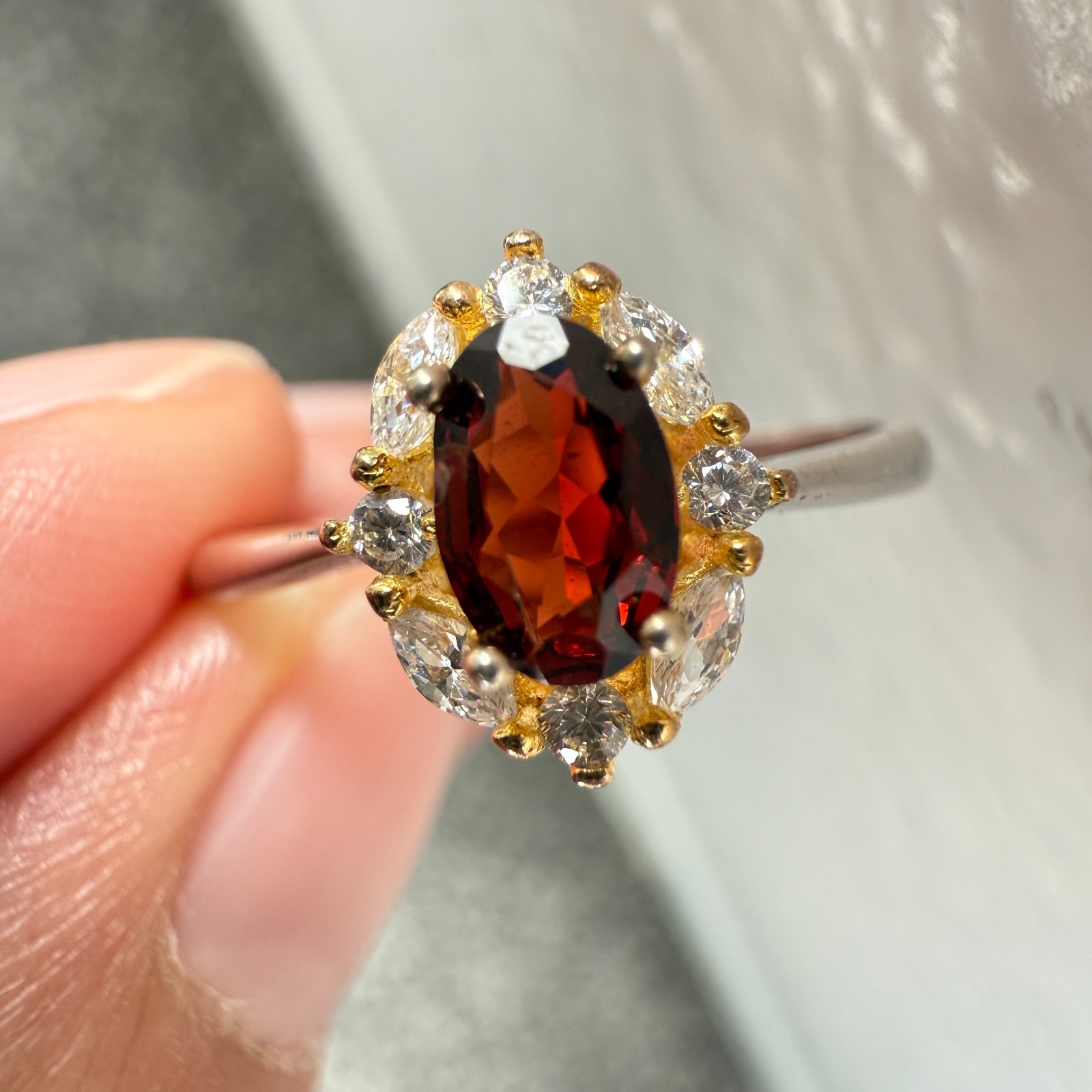 925 Sterling Silver Ring 6x4mm Natural Rhodolite Garnet Gemstone Zircon Red Gift