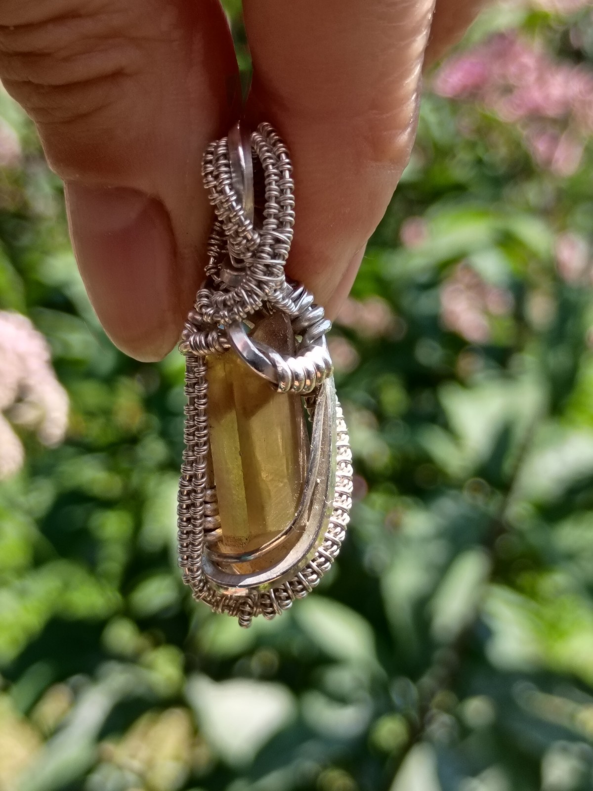 Citrine Crystal Pendant Sterling silver handcrafted amulet elegant necklace
