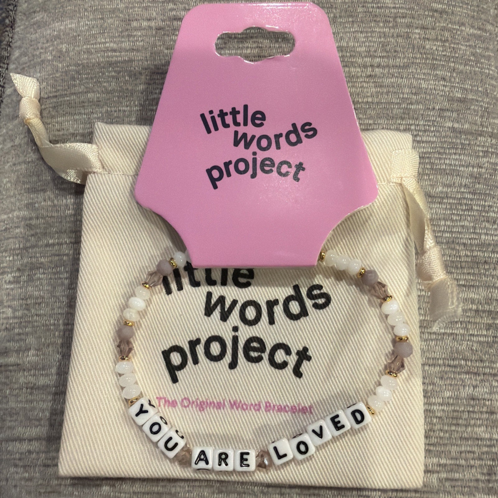 Little Words Project Bracelet Beaded “You Are Loved” Stretch with Pouch – NWT