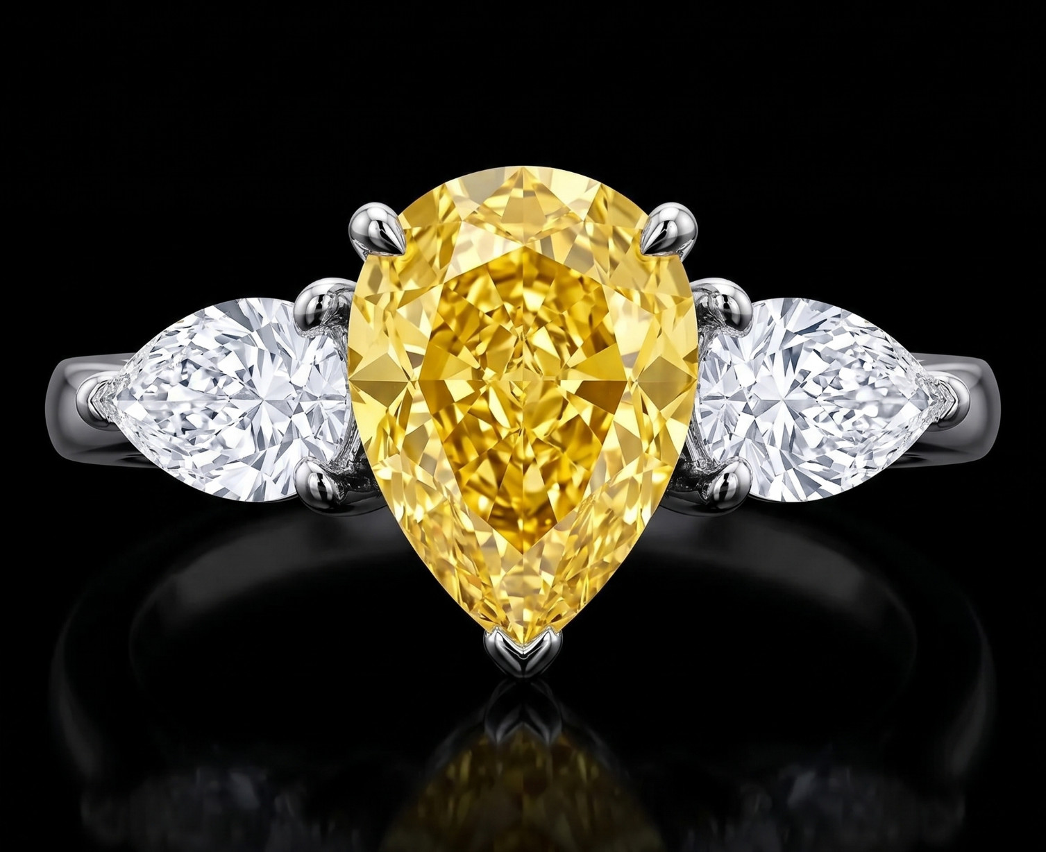 8.00 Ct Certified Pear Cut Natural Yellow Diamond Ring VVS1 White Gold Finish