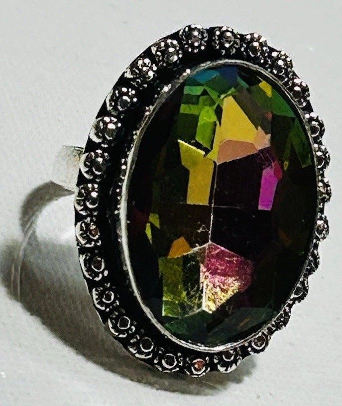 58764. Size 7.75. Mystic Topaz Gemstone Ethnic Handmade 925 Silver Ring