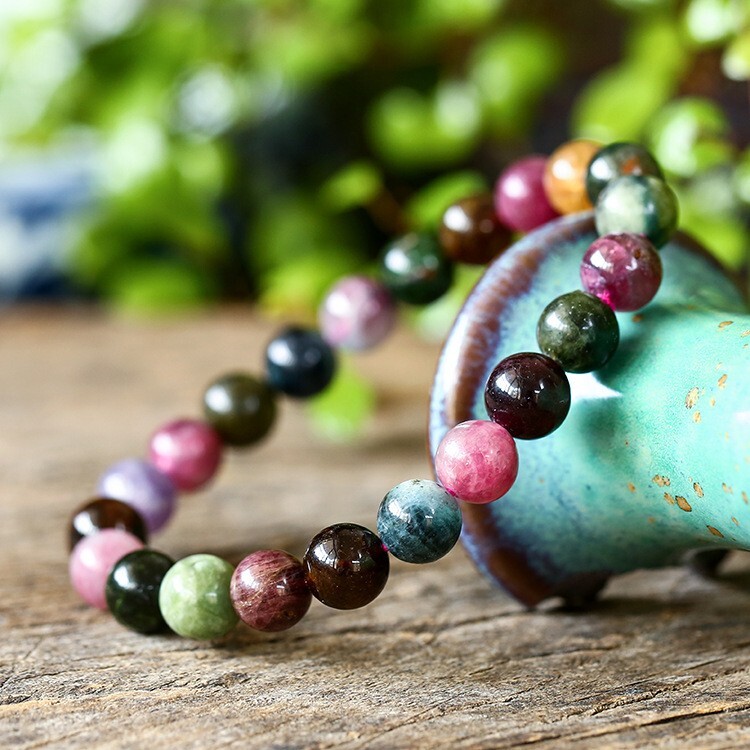 Rainbow Tourmaline Bead Healing Chakra Reiki Anxiety Relief Intention Bracelet