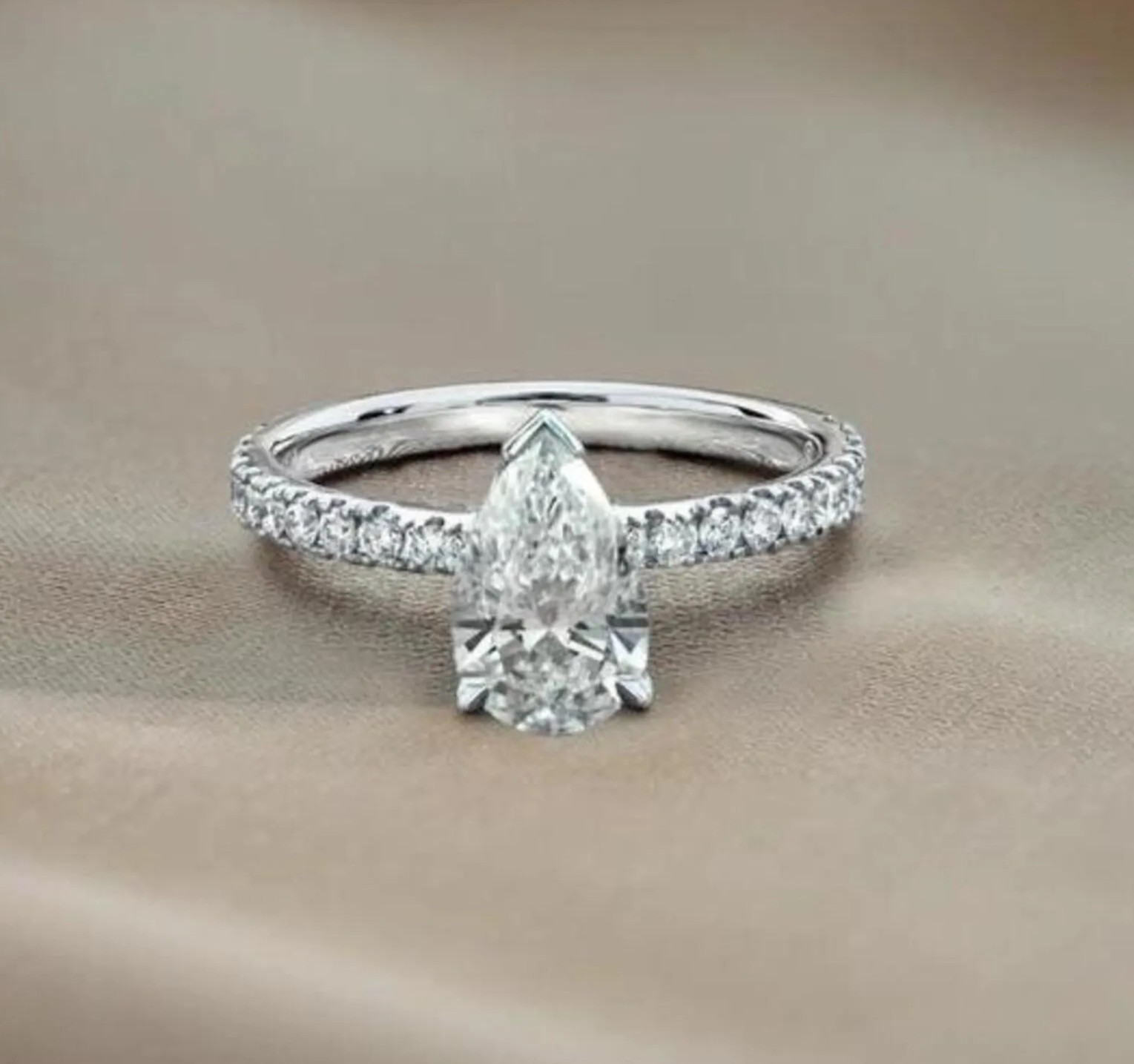 Pear Cut Moissanite Engagement Ring, 925 Silver Anniversary Ring Gift for Wife