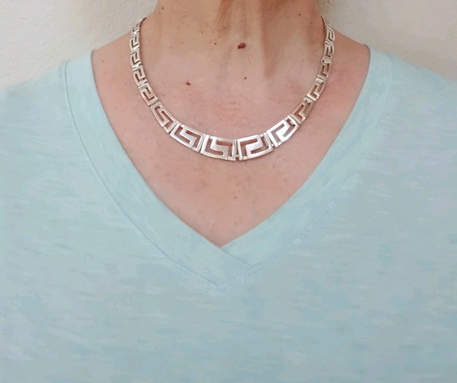 Sterling Silver Greek Key Necklace Graduated Openwork Links 17.5″ 36.9g