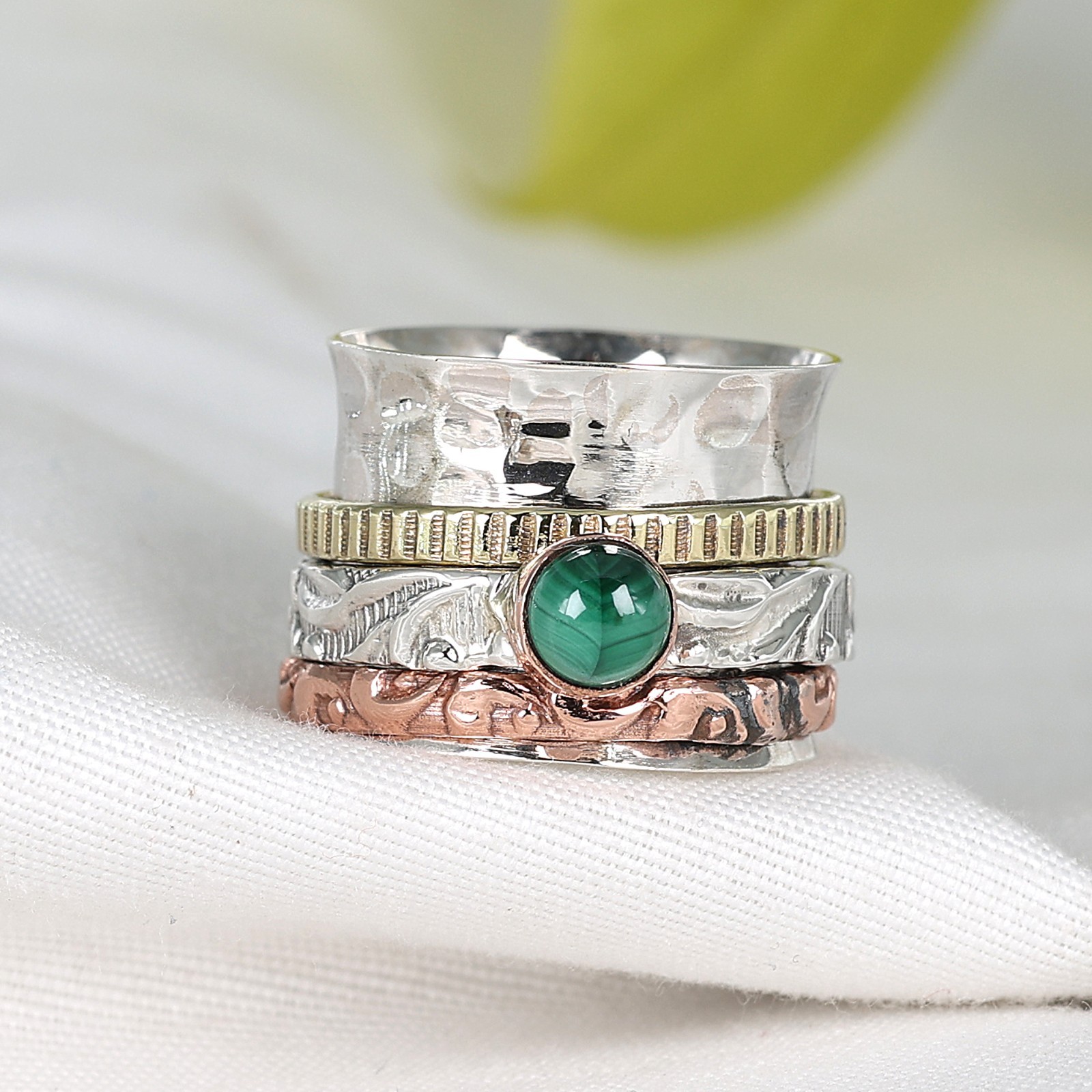 Malachite Gemstone Spinner Ring Handmade Fidget Jewelry ar8956