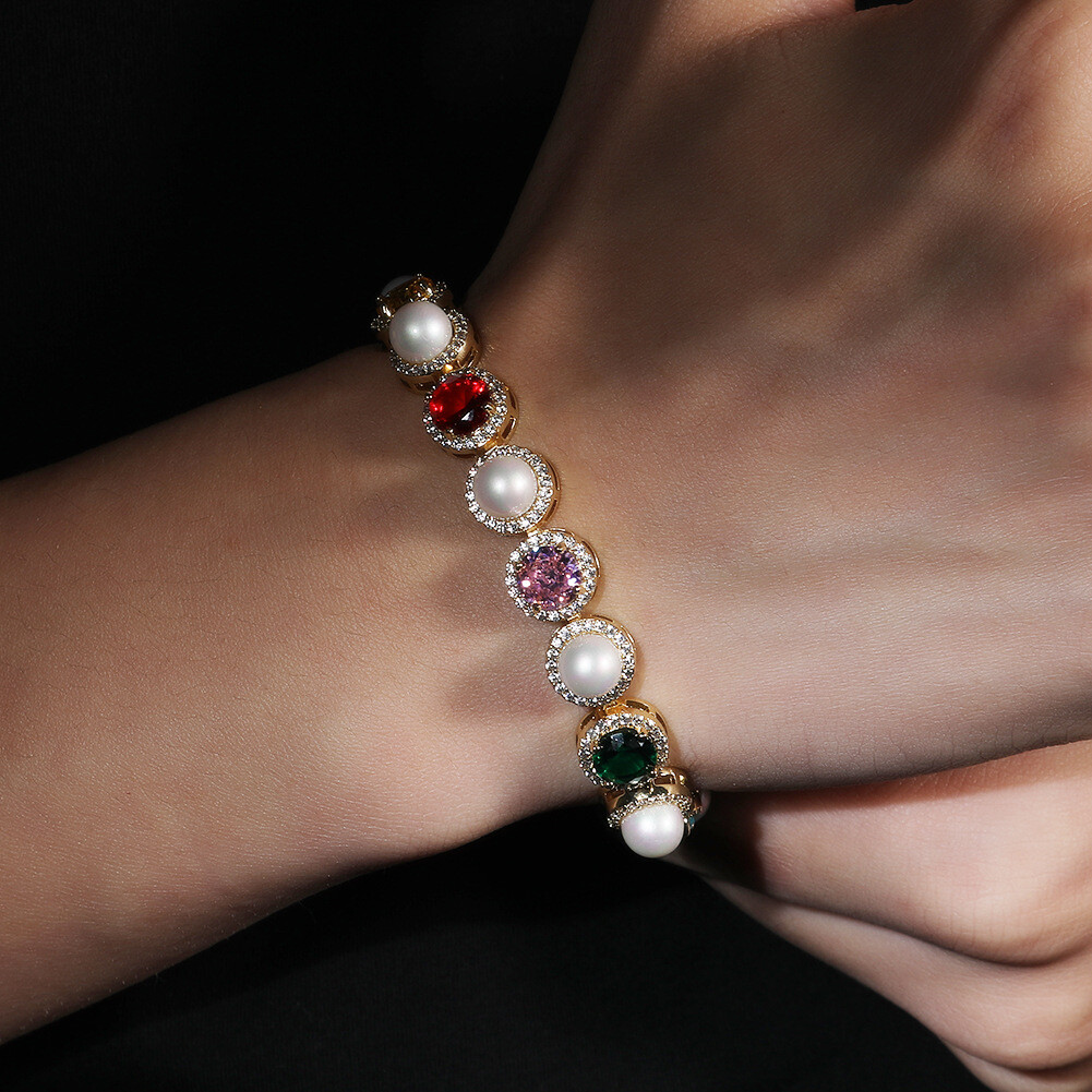 Mens Jewelry Hip Hop Pearl Colorful Necklace Pearl Bracelet Chain Men Women Gift
