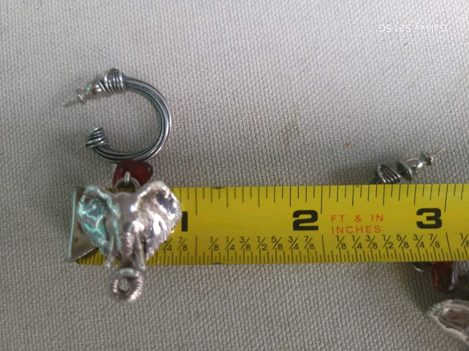 Susan Cummings Elephant Earrings Dangle Sterling Silver & Amber 2″ Long 1990s