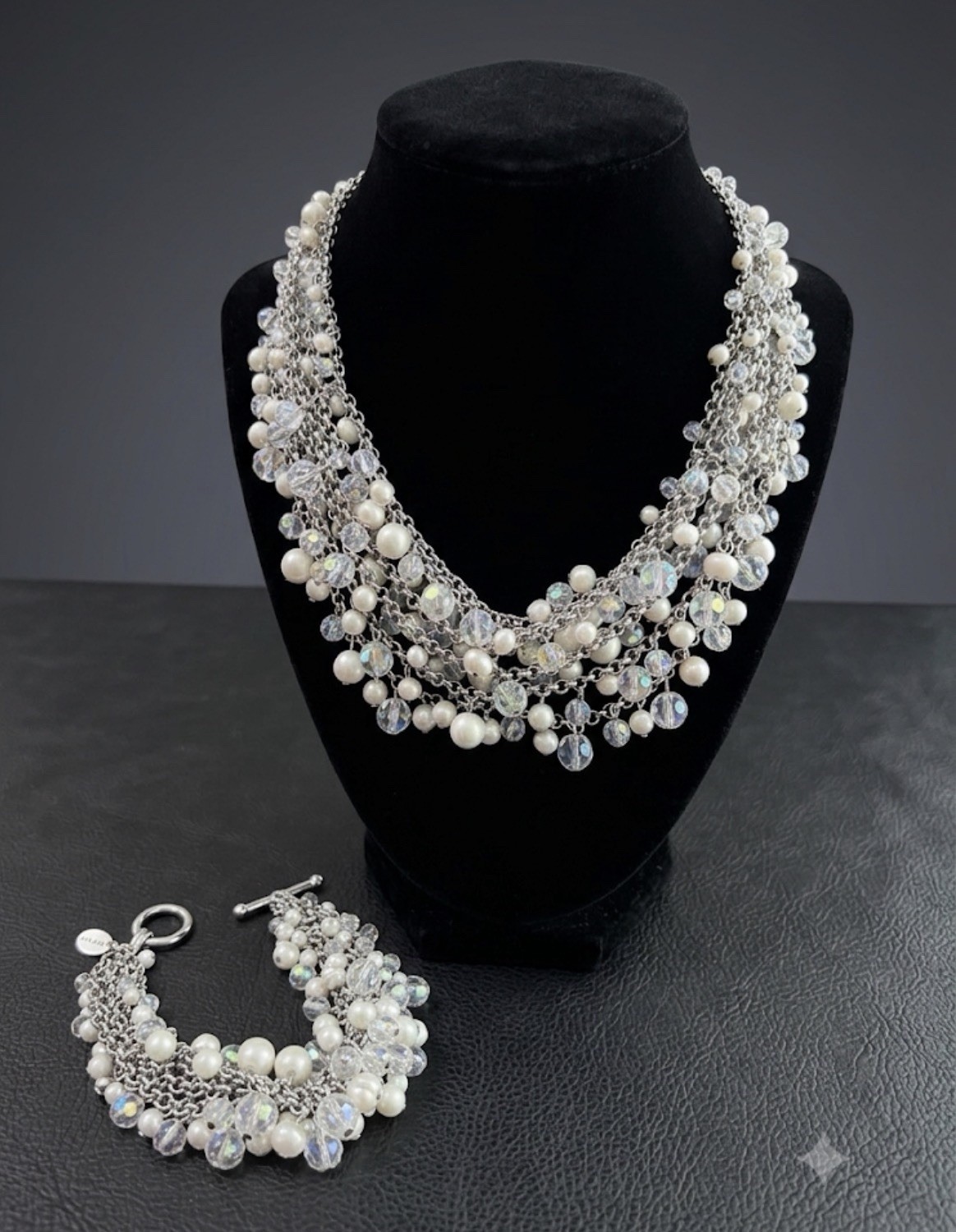 Ann Taylor Faux Pearl & AB Rhinestones Beaded Necklace & Cha Cha Bracelet