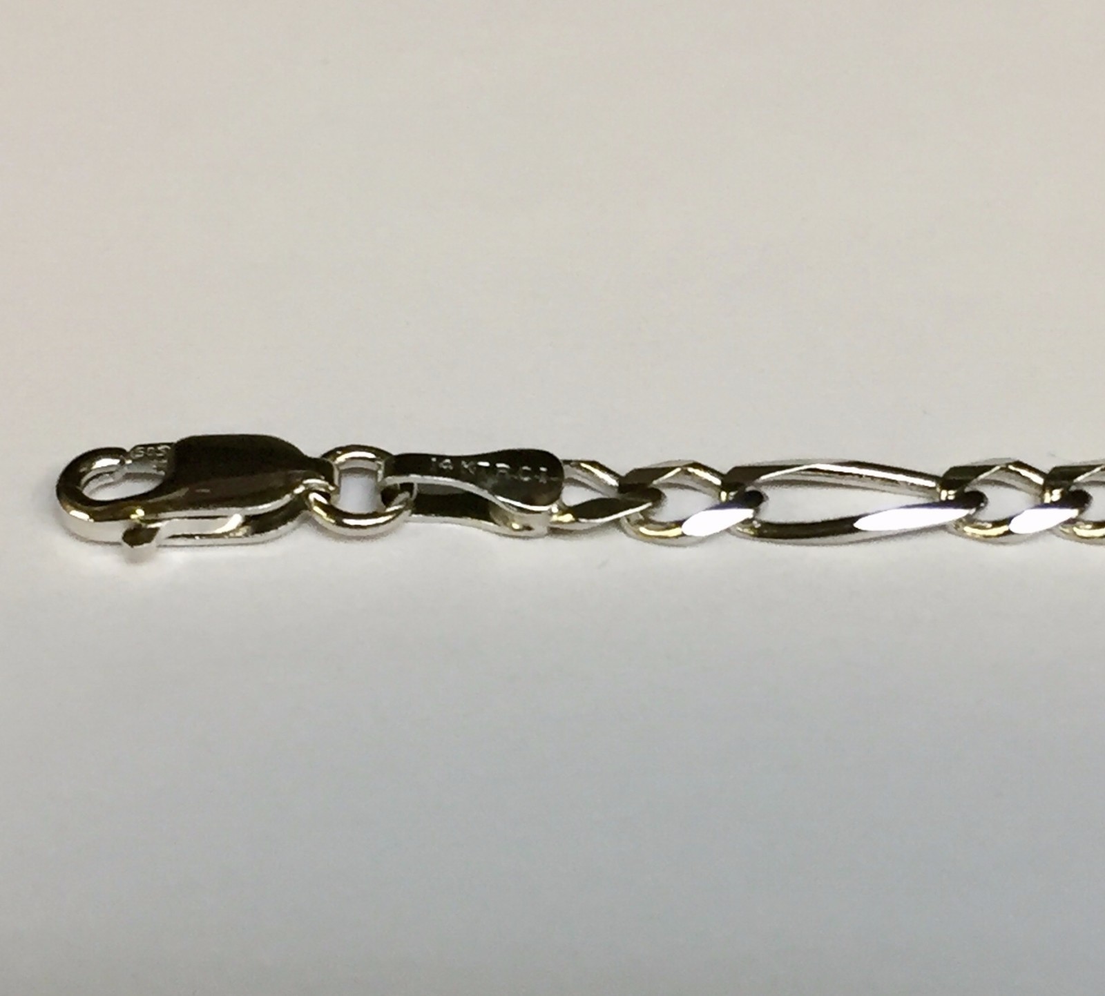 14kt Solid White Gold Mens Figaro Curb Link Chain/Bracelet 7″ 2.6 mm 1.75 grams