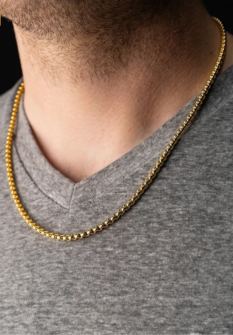 14K Yellow Gold Box Chain Necklace 22″ Heavy Link Lobster Clasp Estate