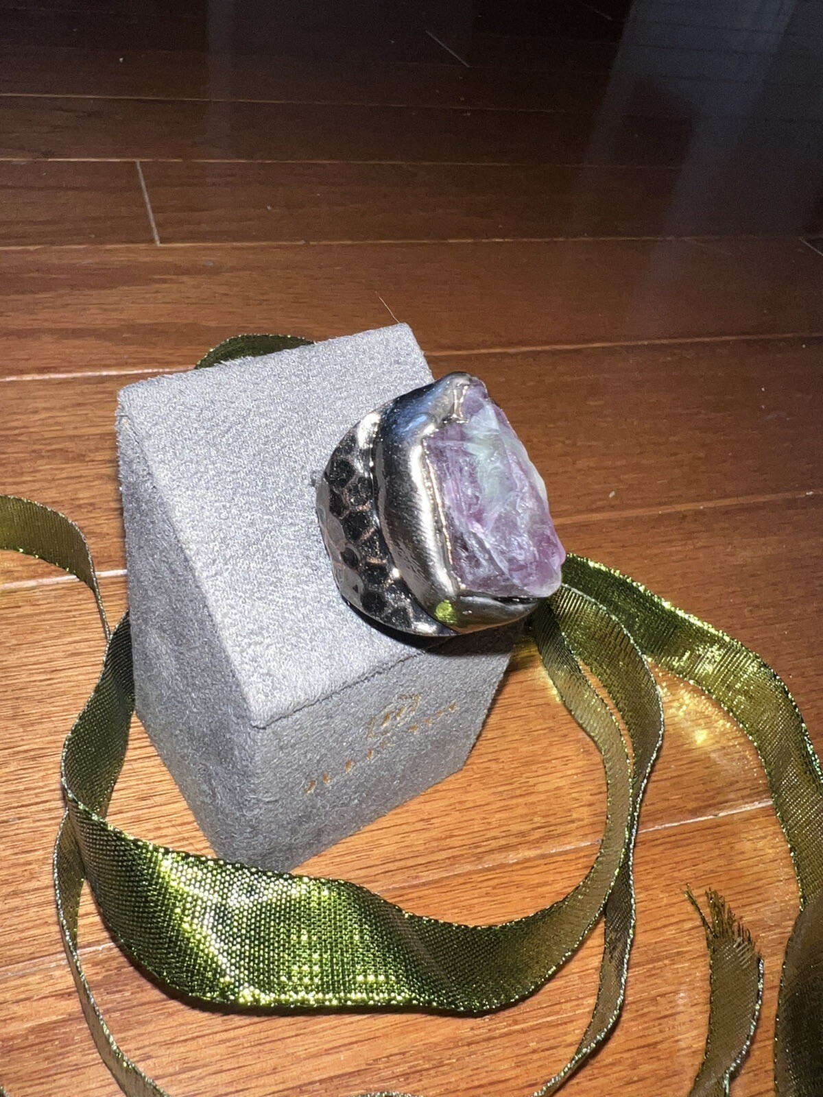 NEW Fluorite Statement Ring W/ Antiqued Copper Patina Band Sz 7-9 Adjustable