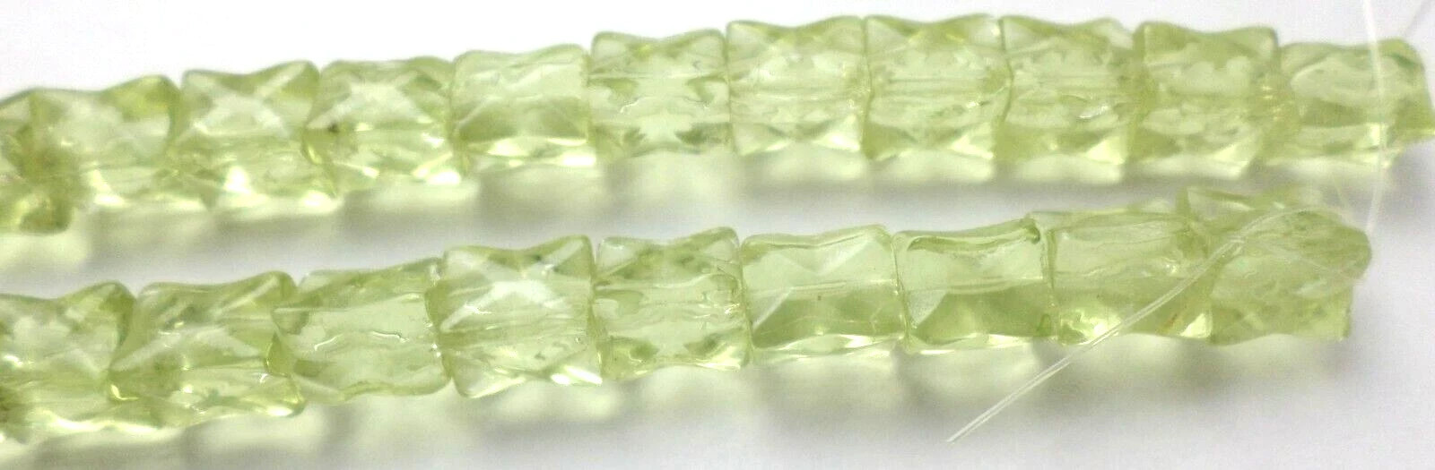14″ Strand 37 Pale Yellow Glass Pinched Puff Rectangle Cube Beveled Beads 10x7mm