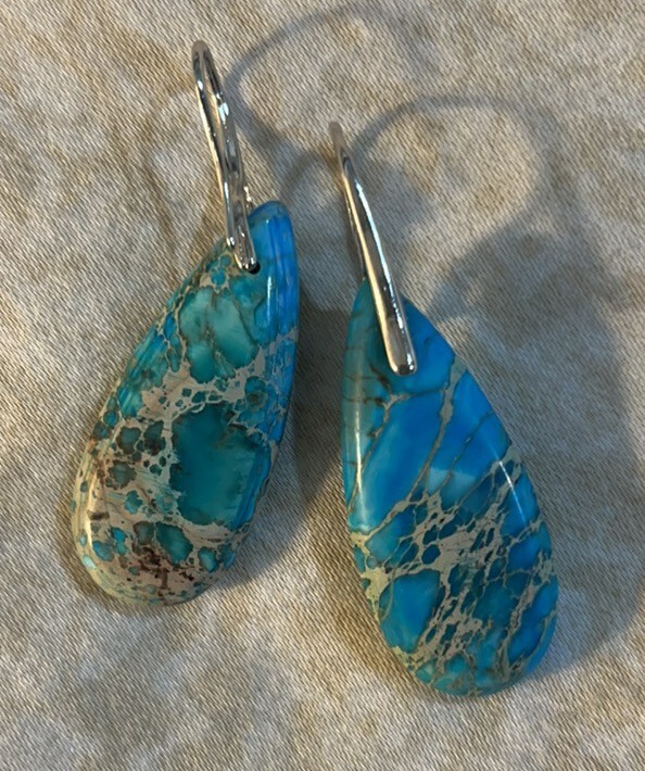 Natural Turquoise Stone Teardrop Dangle Earrings Boho Gemstone Hook Earrings