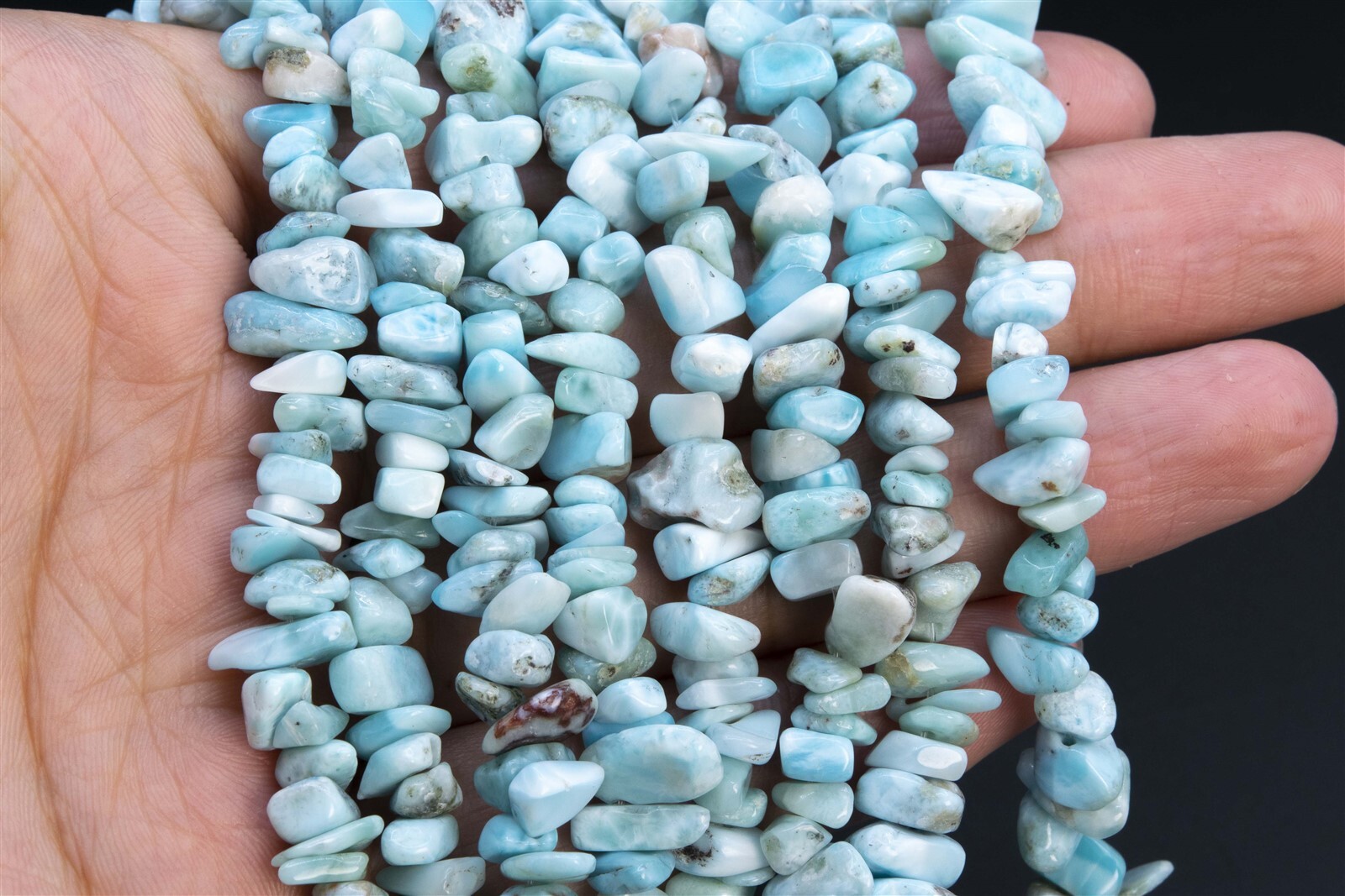 3-6MM Dominican Larimar Pebble Chips Grade A Genuine Natural Loose Beads 15″