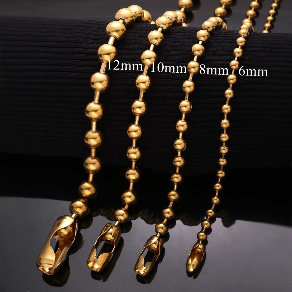 6/8/10/12mm Gold Tone Stainless Steel Ball Beads Chain Necklace 16inch-40inch