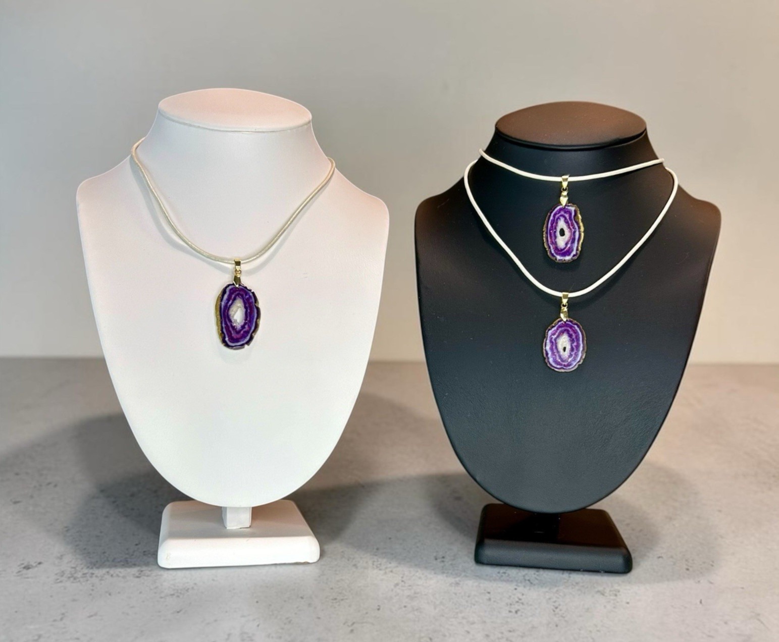 Sm Faux Amethyst Geode Slice Polymer Clay Handmade Pendant Necklace SS Clasp