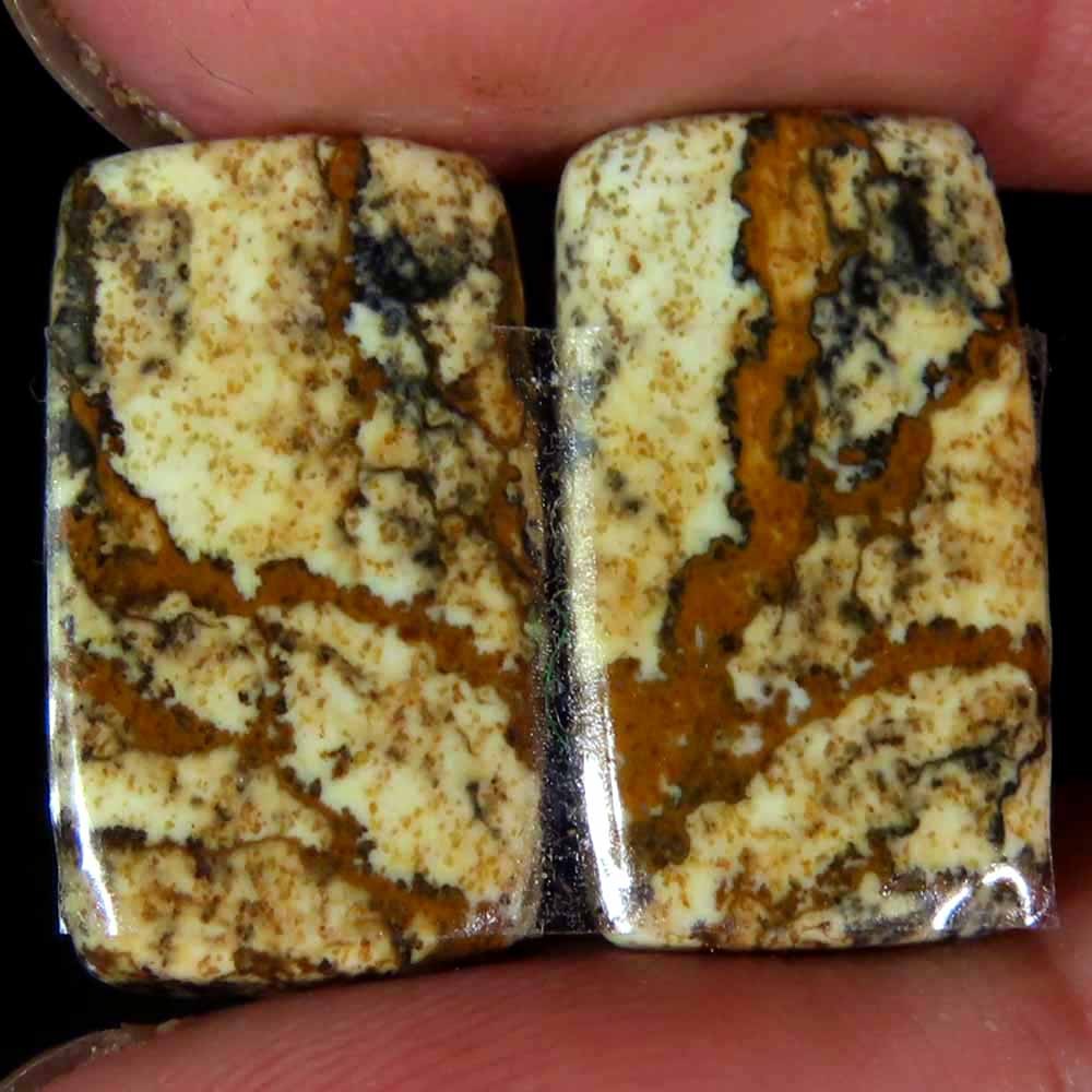 14.60Cts.100%Natural Designer Picture Jasper Cushion 10x17x3mm cab Pair Gems