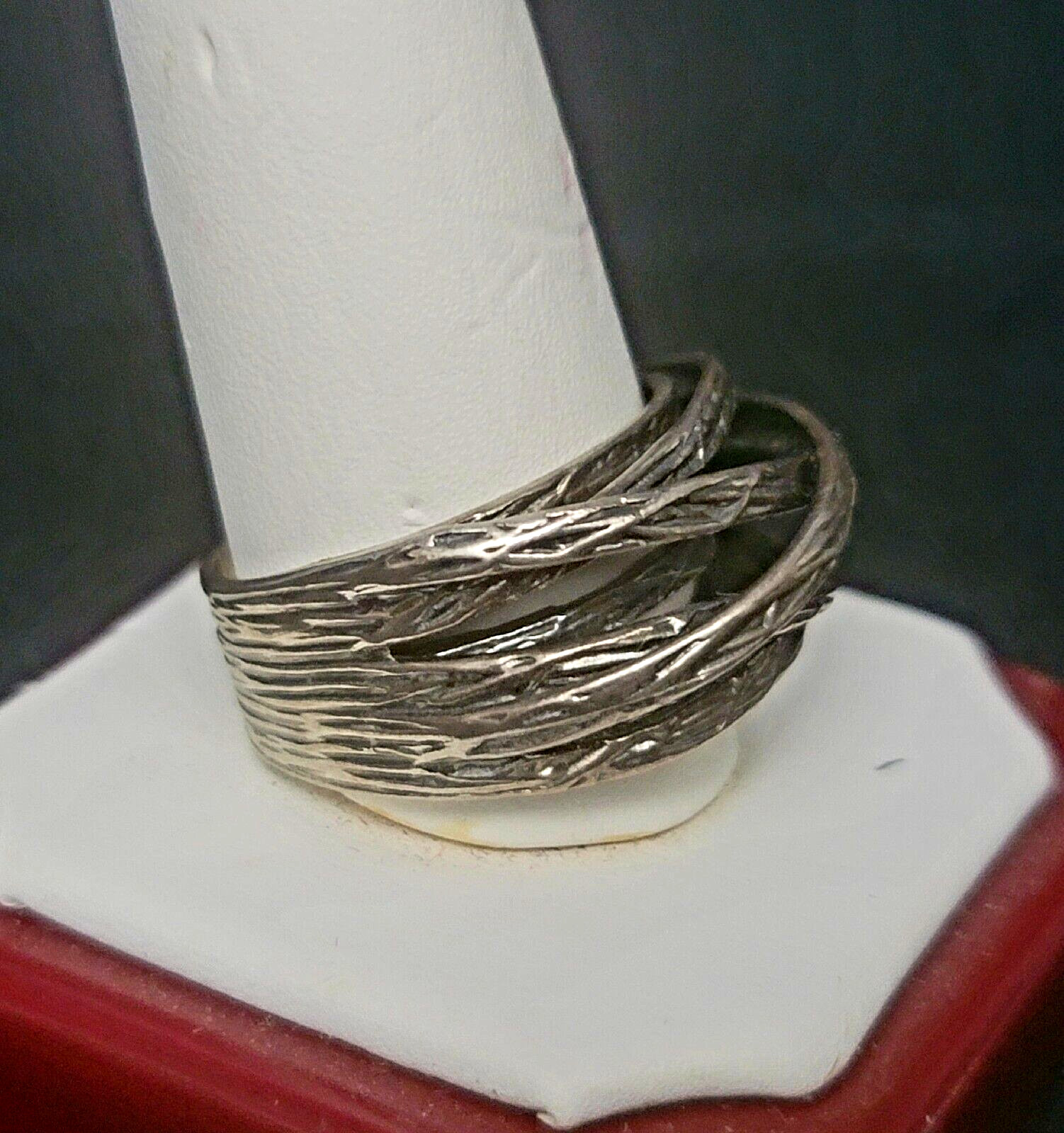 Wide Paz Sterling Silver Band Ring Textured Overlay Sz 10 Israel PZ Oxidized 925