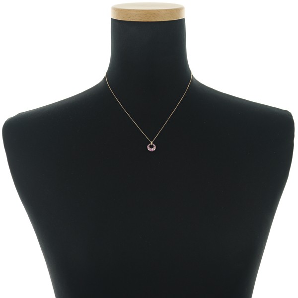 Pink Sapphire 0.18ct Diamond 0.05ct Circle Paved Necklace 18K 750 Rose Gold