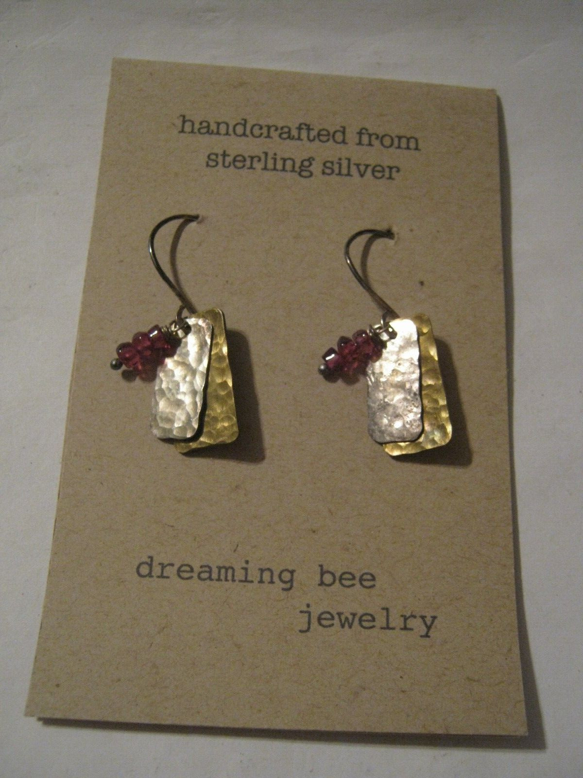 Robin Braun DREAMING BEE Handcrafted Sterling Silver Hook Earrings w/ Garnets