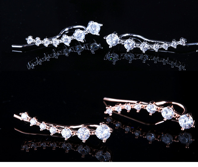 925 Sterling Silver Ear Crawler Cuff Climber Earrings Crystal CZ Charm Gift Rose