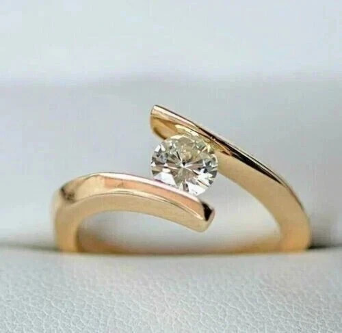 2Ct Round Cut Lab Created Diamond Solitaire Bypass Ring 14K Yellow Gold Plated