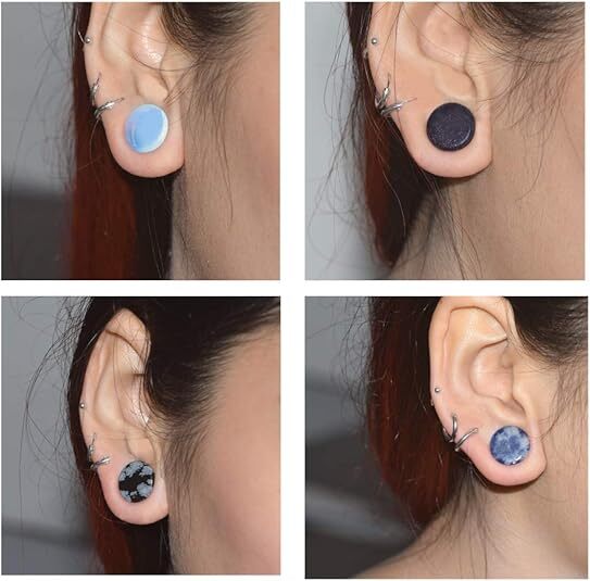 20pcs Random Mixed Stone Ear Plugs Double Flared Saddle Gauges Tunnels Expander