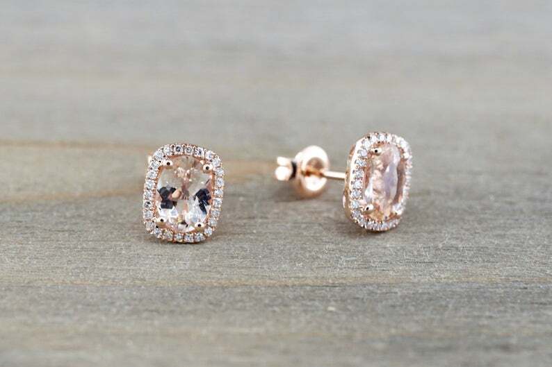 1.7ct Lab-Created Peach Morganite Moissanite Halo Earring 14k Rose Gold Plated