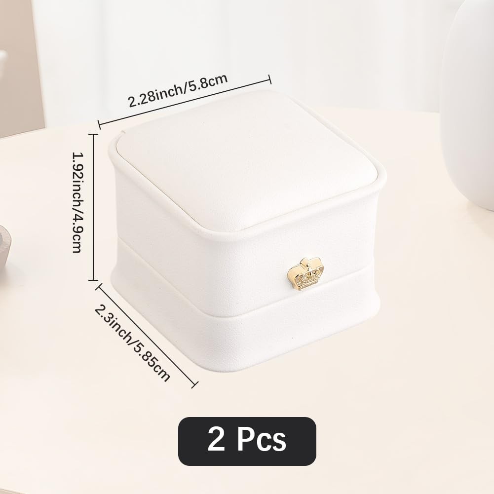 CALFOVERA 2PCS Small PU Leather Jewelry 2.3 x 2.28 x 1.93 inch, white