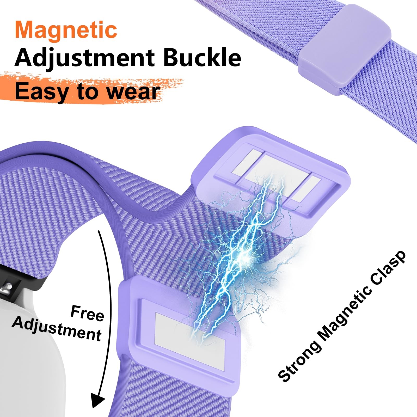Splash-Proof Stretchy Nylon Watch Bands Compatible 7.45 inches, Purple+Pink
