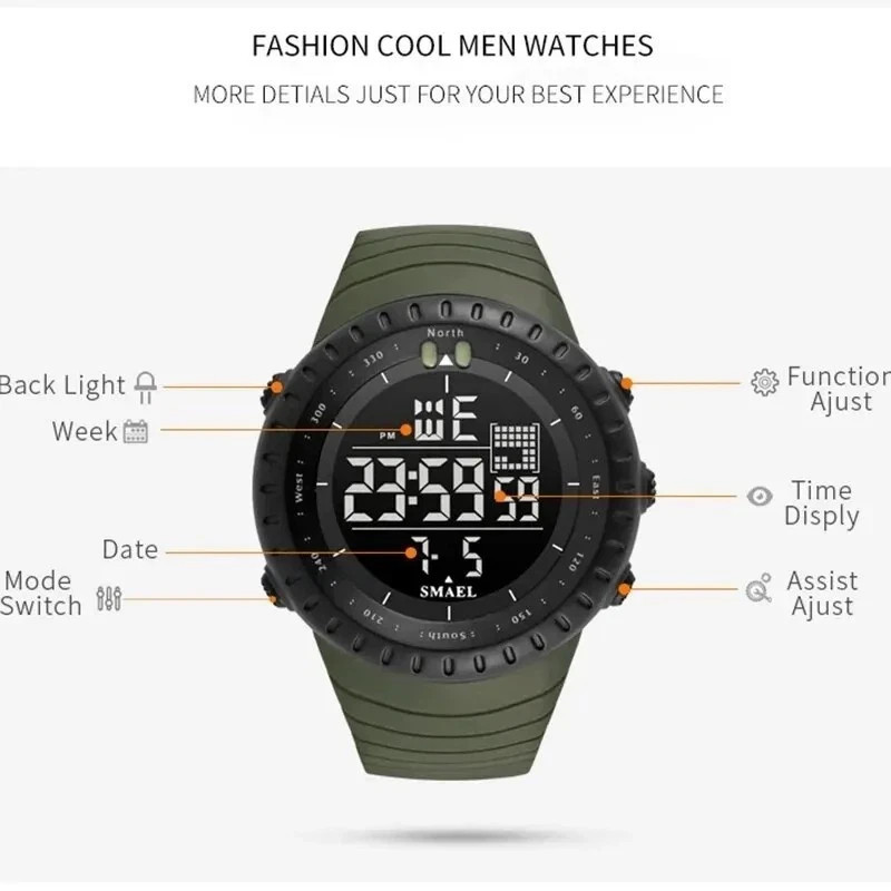 SMAEL Mens Sports Watch Waterproof Quartz Analog Digital Military Wrist Watches
