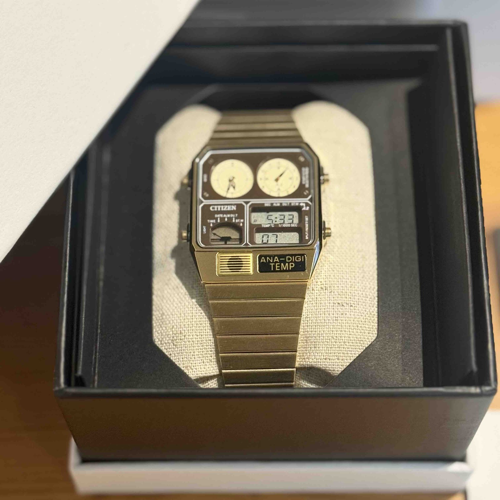 【CITIZEN】Record Label Ana-Digi Temp JG2103-72X Gold Quartz Watch Japan limited