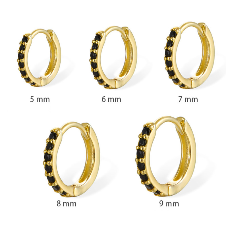 5/6/7/8/9mm 2Pcs Silver Gold Plated CZ Huggie Hoop Small Earrings Men Women TH2