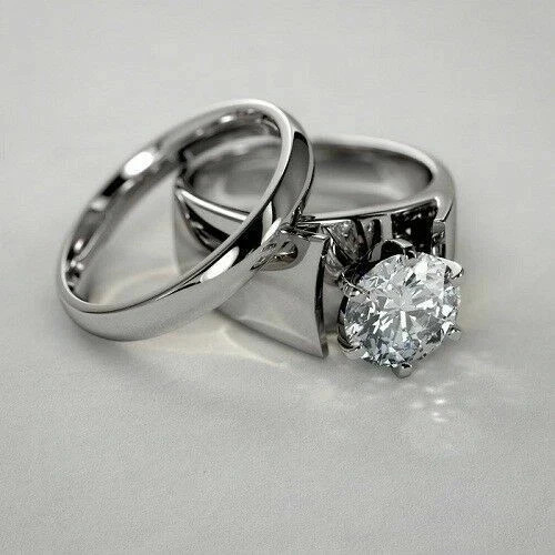 2.50Ct Round Cut Moissanite Bridal Set Engagement Ring 14k White Gold Plated