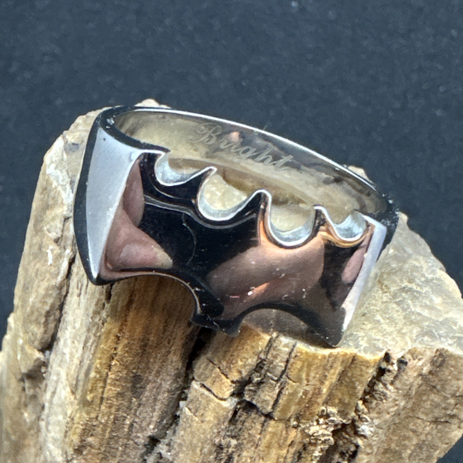 Bat Design Stainless Steel Ring 12mm Face Width 5mm Band Width