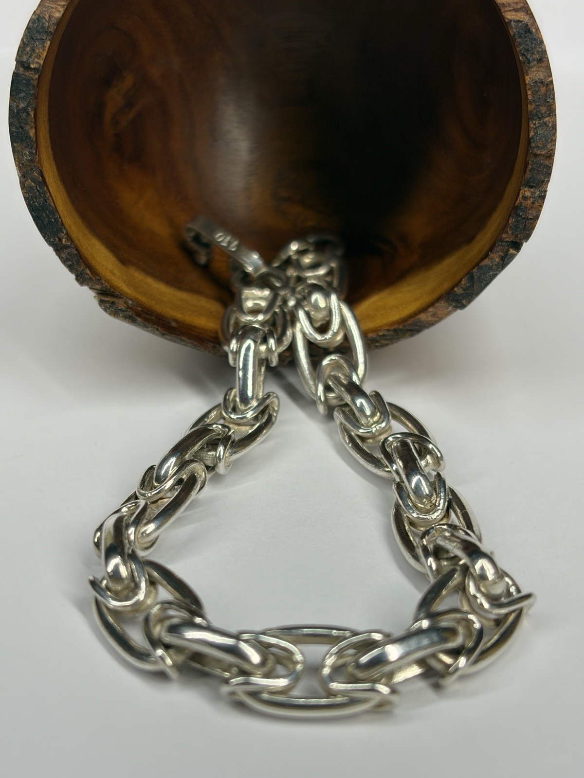 Vintage 950 Silver Interlocking Oval Link Bracelet 7.5″ Artisan Chain 16.3g