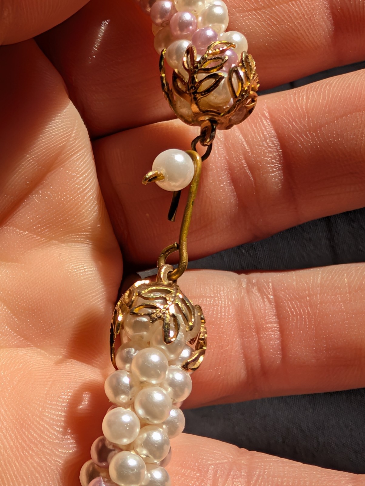Vtg 50s Signed Japan Faux Pearl Torsade Strand Braided Blush Pink White Collar